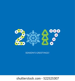 2017 Season's greetings card. Snowflake, Christmas tree icons. vector illustration. Calendar cover.