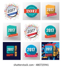2017 Set of Happy New Year flat labels and stamps. 
Vector illustration