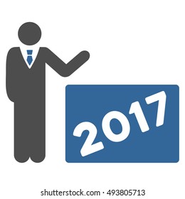 2017 Show vector pictograph. Style is flat graphic symbol, cobalt and gray colors, white background.