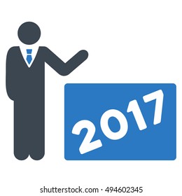2017 Show vector pictograph. Style is flat graphic symbol, smooth blue colors, white background.