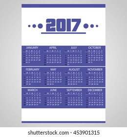 2017 simple business blue wall calendar with white eps10