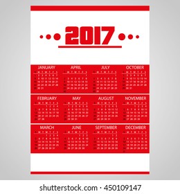 2017 simple business red wall calendar with white eps10