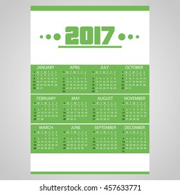 2017 simple business wall calendar green and white eps10
