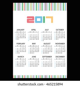 2017 simple business wall calendar color bar code eps10