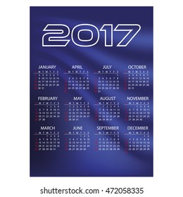 2017 simple business wall calendar blue color abstract background eps10