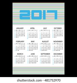 2017 simple business wall calendar with horizontal lines eps10