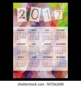 2017 simple business wall calendar with low polygon triangle multicolor theme pattern eps10