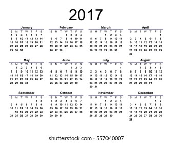 2017 simple calendar on the white background. Calendar for 2017.
 
