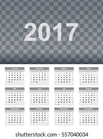  2017 simple calendar on the white background. Calendar for 2017.Grey empty calendar template.