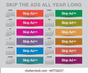 2017 Skip the ads calendar with a colorful set of buttons 