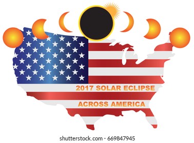 2017 Solar Eclipse Totality across America USA map color vector illustration