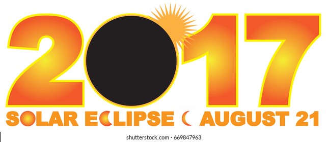 2017 Solar Eclipse Totality across America USA numeral and text  color vector illustration