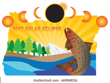 2017 Solar Eclipse Totality across Oregon State map color vector illustration
