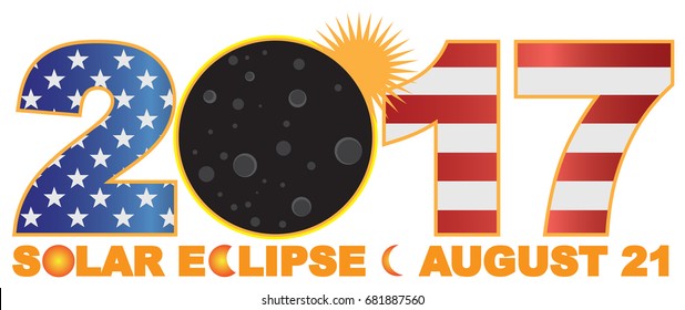 2017 Solar Eclipse Totality across America numeral USA Flag and text color vector  illustration