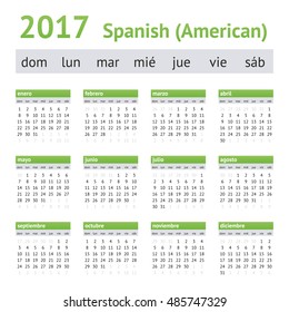 2017 Spanish American Calendar. Week starts on Sunday