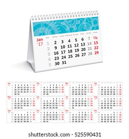2017 spiral calendar grid vector template with week numbers (european style)
