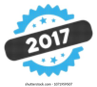 2017 Stamp halftone vector pictogram. Illustration style is dotted iconic 2017 Stamp icon symbol on a white background. Halftone pattern is circle items.