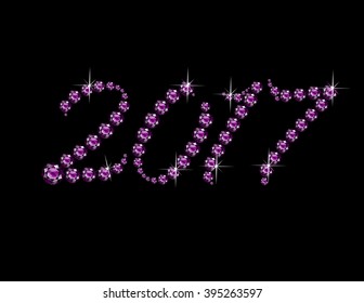 2017 in stunning Amethyst Script precious round jewels, isolated on white. Vector EPS-10 file, transparency used. 