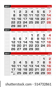 2017 Three-Month Calendar june