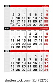 2017 Three-Month Calendar november