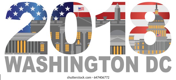 2017 USA American Flag Numbers Outline Washington DC Isolated on White Background vector Illustration