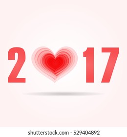 2017 Valentine's Day. Numerals With Red Heart. Good For Banners, Greeting Cards, Print Design. Vector illustration