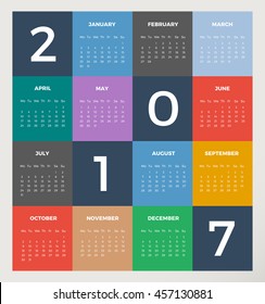2017 Vector abstract flat multicolored calendar template 