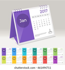 2017 Vector abstract multicolored desk calendar template with mockup