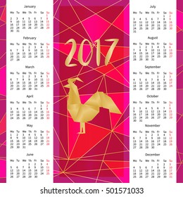 2017 vector calendar. Chinese New Year of the red Rooster. Origami geometric trendy style.  