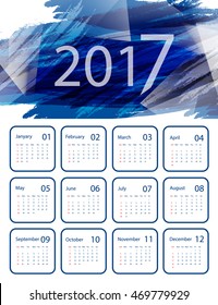 2017 vector calendar design. Blue paint with geometric chapes. Elements for your work. Eps10
