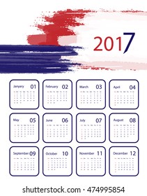 2017 vector calendar grungy design. Red and blue vector design. Elements for your work. Eps10
