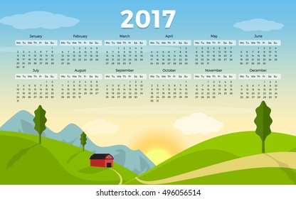 2017 Vector Greeny Mountain abstract multicolored calendar desk template