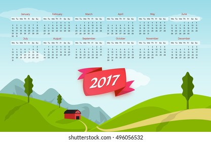 2017 Vector Greeny Mountain abstract multicolored Celebration calendar desk template