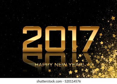 2017 - Vector Happy New Year black background with stars