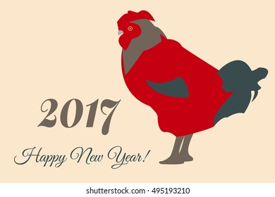 2017 Vector New Year Colorful Greeting Card with Rooster