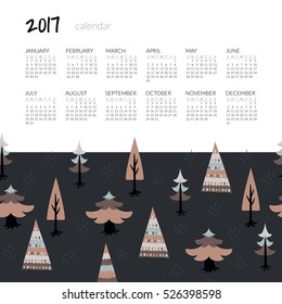 2017 wall calendar with decorative christmas tree, fir