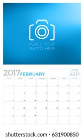 2017 Wall Calendar Planner Vector Design Template. February. Week Starts Sunday