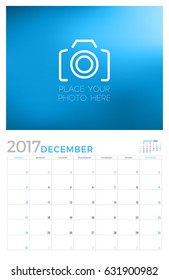 2017 Wall Calendar Planner Vector Design Template. December. Week Starts Sunday