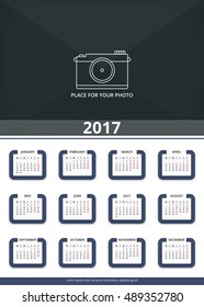 2017 Wall calendar, week starts on Monday, A3 size, place for your photo, vector eps10 illustration