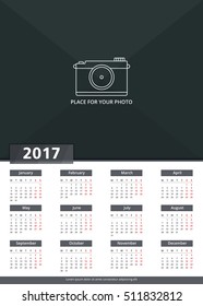 2017 Wall calendar, week starts on Monday, A3 size, place for your photo, vector eps10 illustration