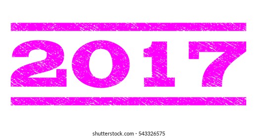 2017 watermark stamp. Text tag between horizontal parallel lines with grunge design style. Rubber seal stamp with dirty texture. Vector magenta color ink imprint on a white background.