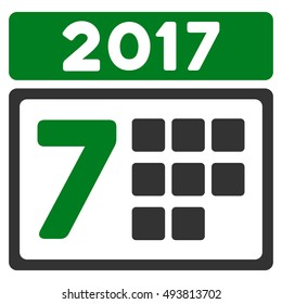 2017 Week Calendar vector pictograph. Style is flat graphic symbol, green and gray colors, white background.