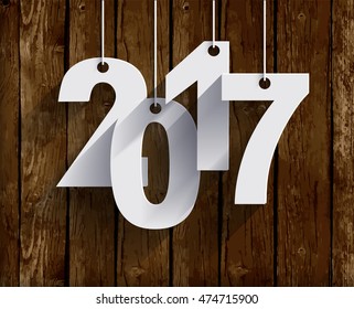 2017 White Paper Origami card or background.
Happy New Year. Merry Christmas. Vector illustration.