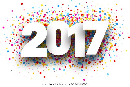 2017 white sign with colour drops background. Vector paper illustration.