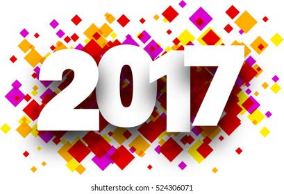 2017 white sign with colour rhombus background. Vector paper illustration.