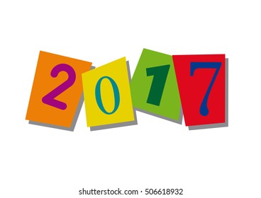 2017, word and text cut from paper, in flat design
