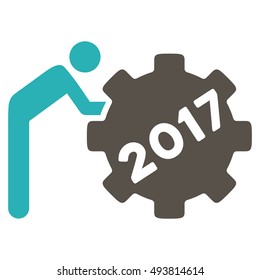 2017 Working Man vector icon. Style is flat graphic symbol, grey and cyan colors, white background.