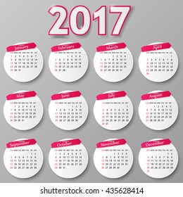 2017 year calendar design. Vector illustration.