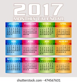 2017 year calendar design. Vector illustration. week starts on Sunday.

