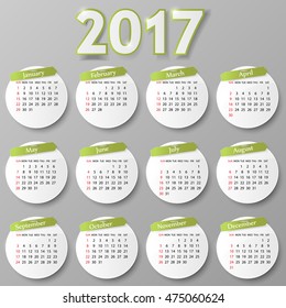 2017 year calendar design. Vector illustration.